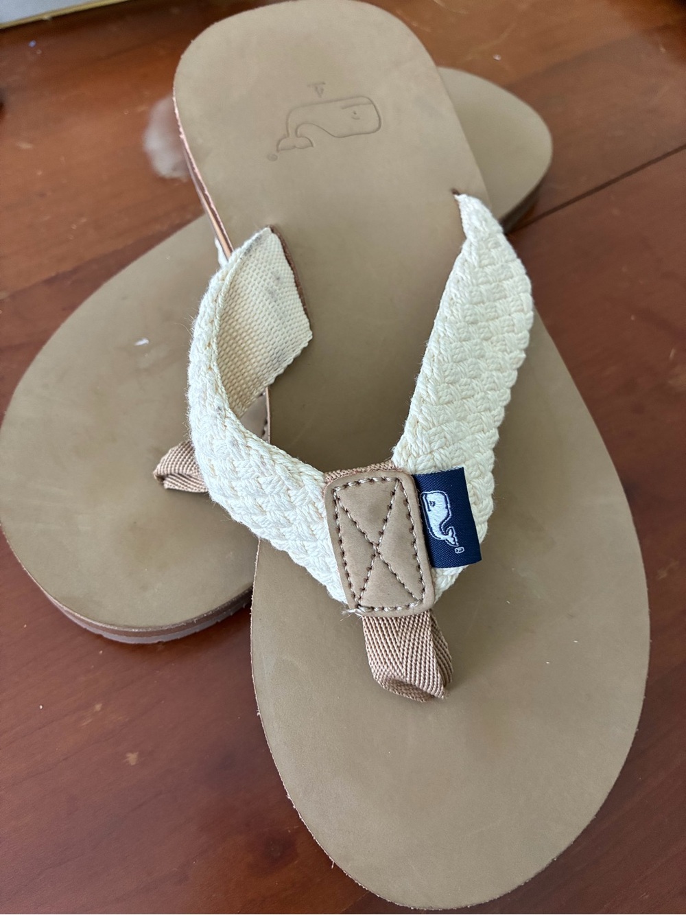 Vineyard Vines Kids Cream Braided Strap Flip-Flops
